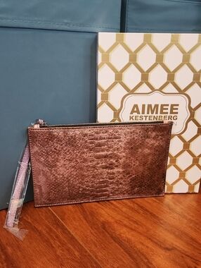 NWT Aimee Kestenberg Rose Metallic Snake-Embossed Wristlet